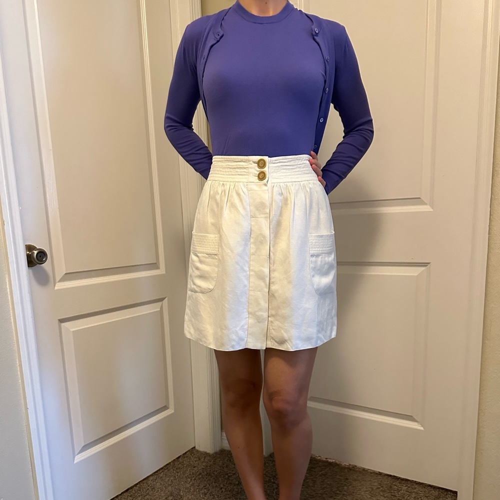 J. Crew Cream Linen Button-Front Skirt size 2,but Fits a size 4